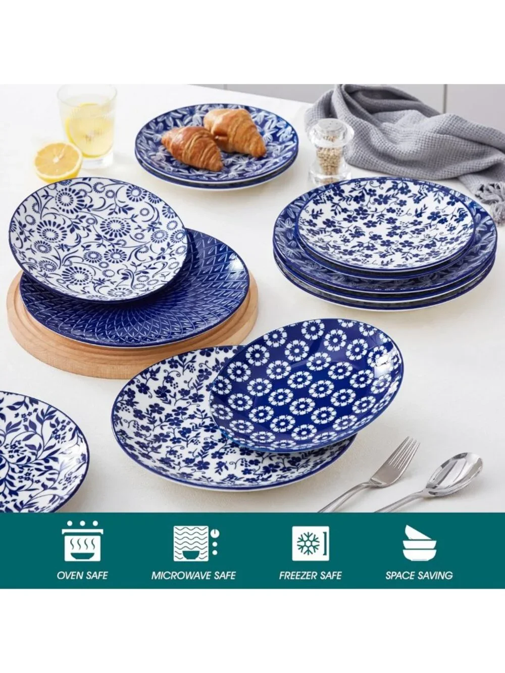 Vintage Blue Porcelain Dinner Plates Set of 6 - 10.25